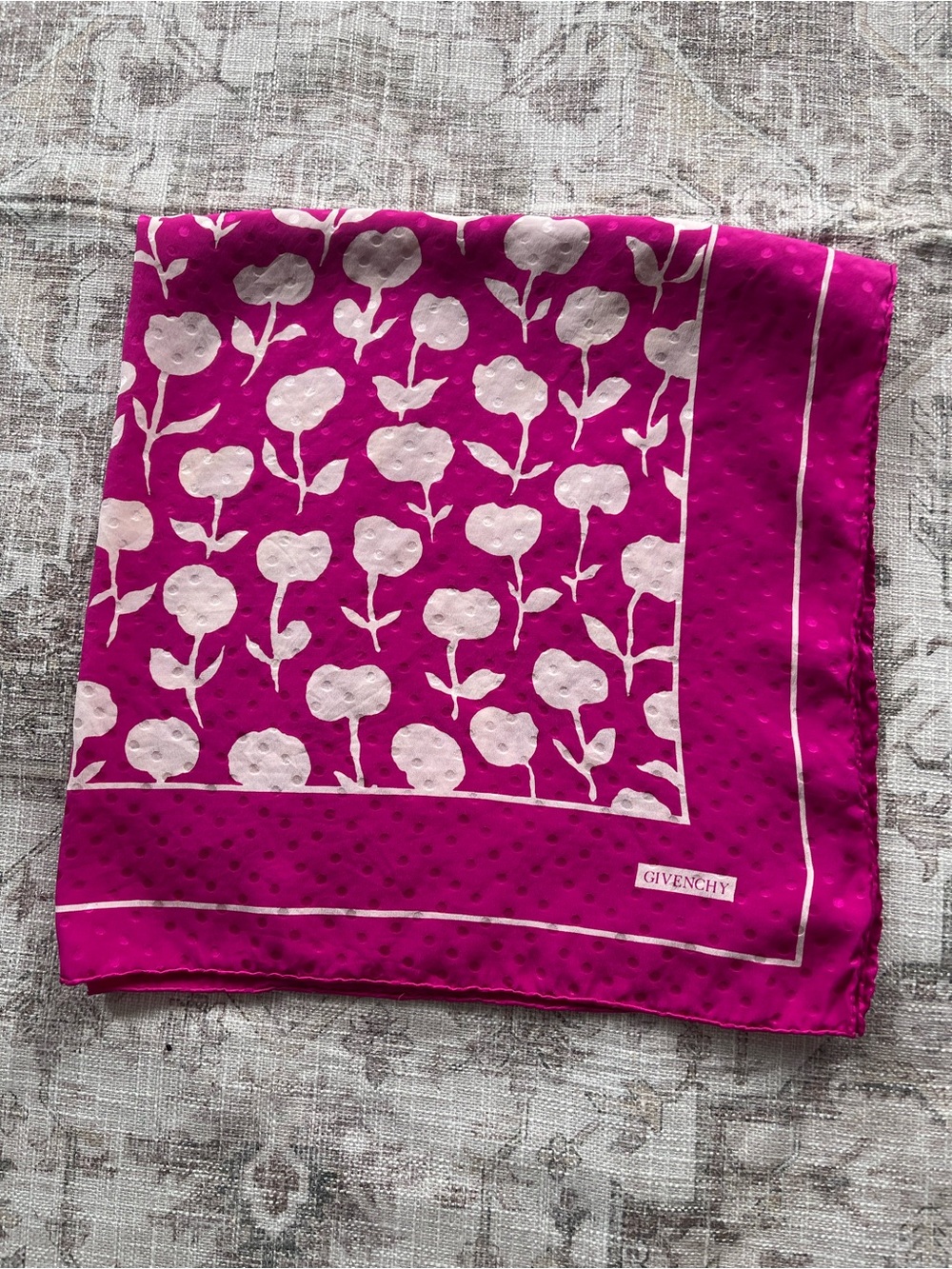Givenchy Vintage Fuchsia Floral Silk Square Scarf